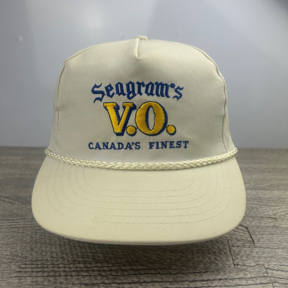 Vintage 90s‎ Seagram's VO Hat Cap Snap Back Adjustable White Alcohol Whiskey